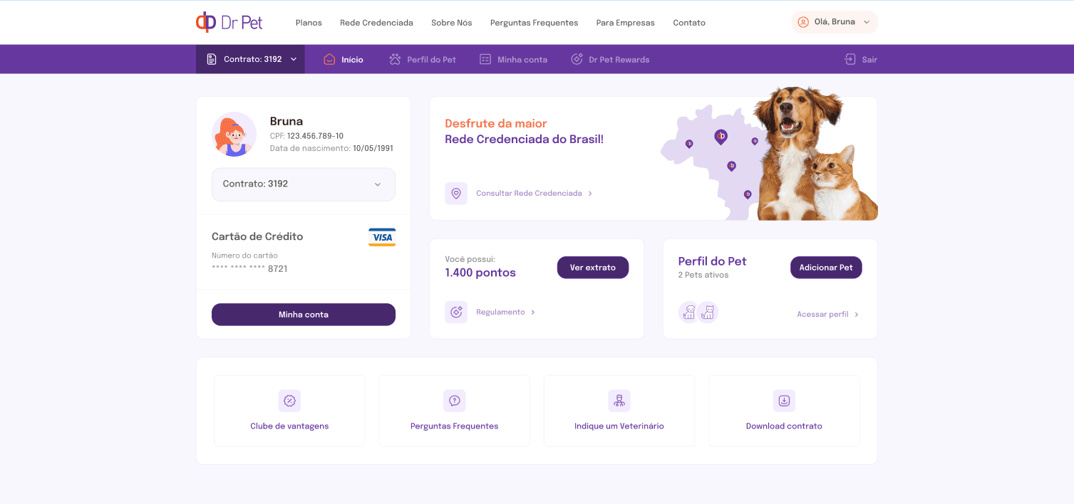 Painel web da Doutor Pet com carteira de vacinas